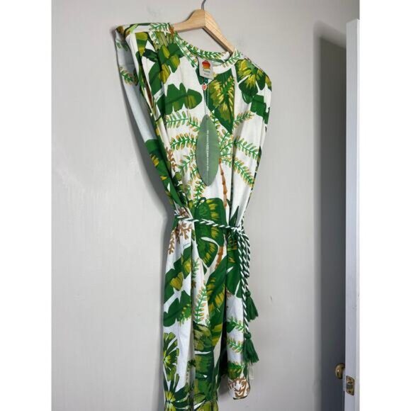 NWT Farm Rio Tropical Forest Padded Shoulder Crew-Neck Mini Dress Green Size: M - Picture 3 of 8